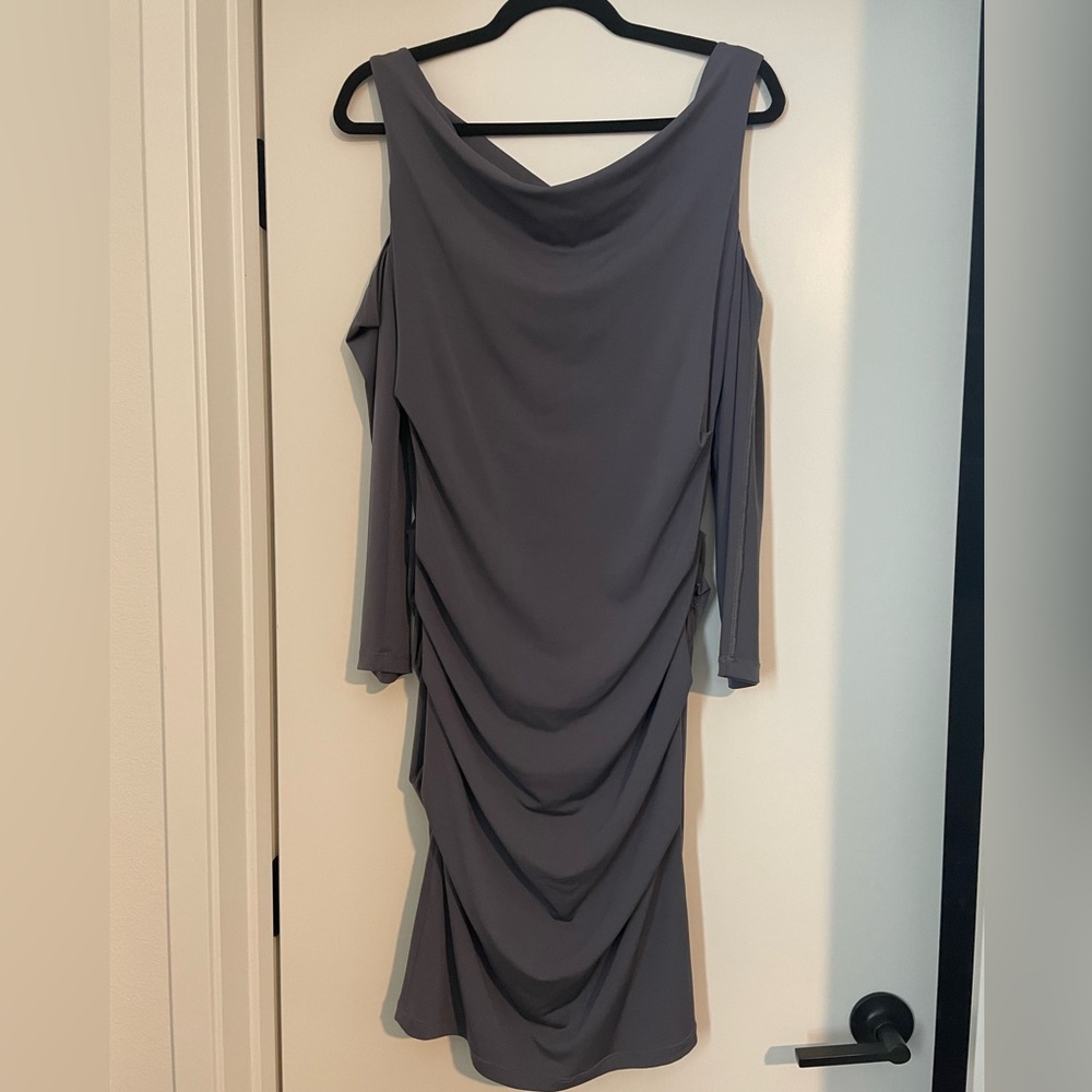 Gray Cowl Neck Ruched Bodycon Dress